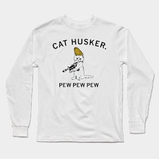 Cat husker pew pew pew Long Sleeve T-Shirt
